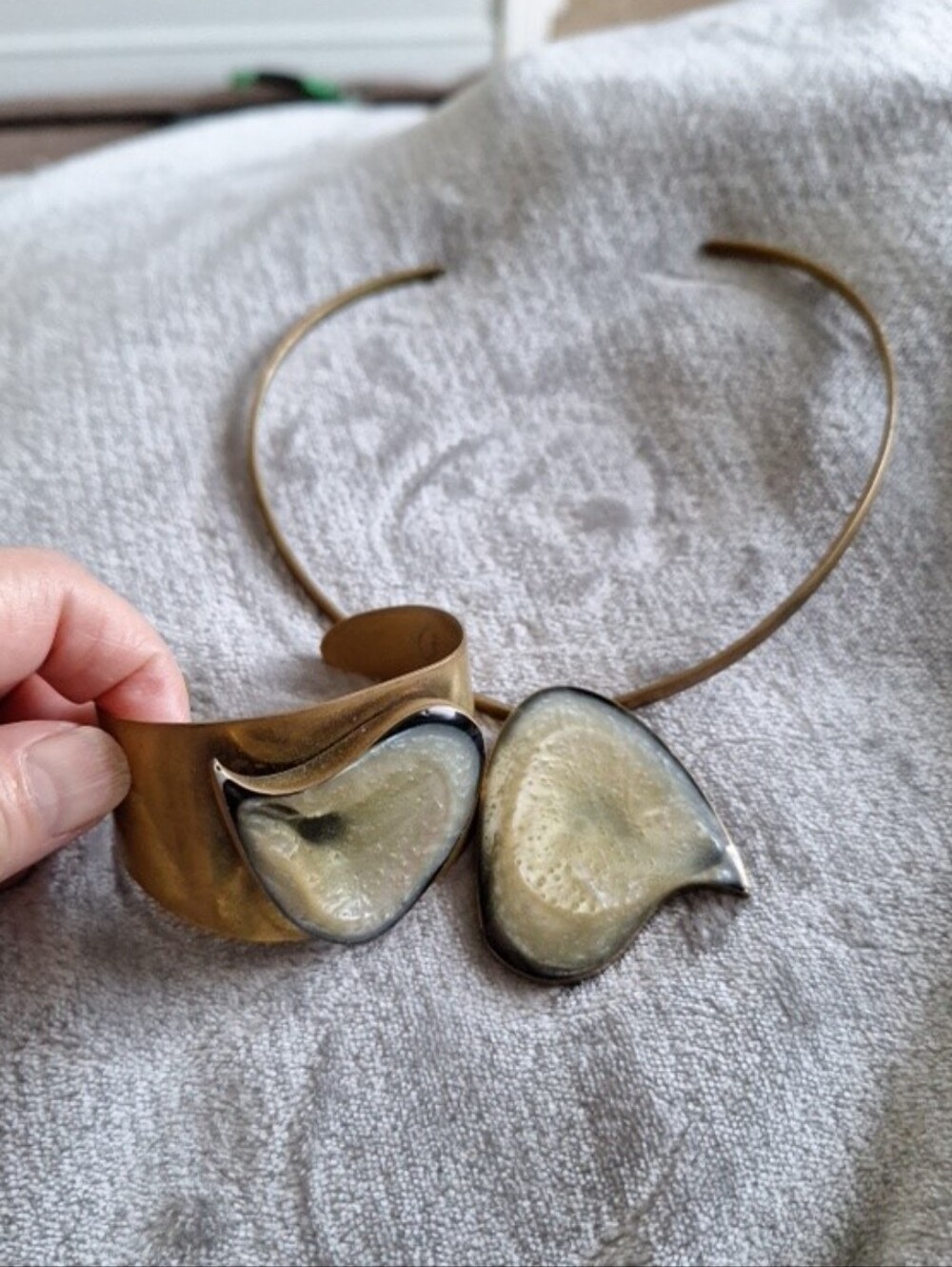 Gold-Tone Statement Necklace and Cuff Set with Ivory Resin Accents